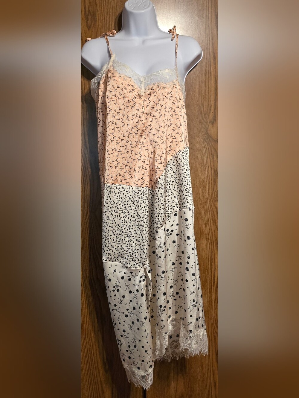 Peach & Cream Patchwork Lace-Trim Night Slip